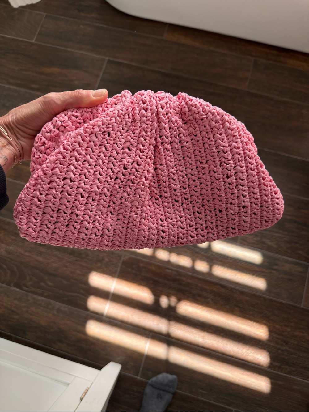 Maria La Rosa Pink Game Crochet Clutch Bag. Made in Italy.